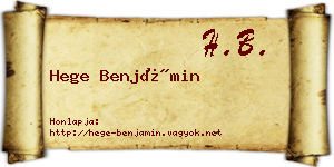 Hege Benjámin névjegykártya